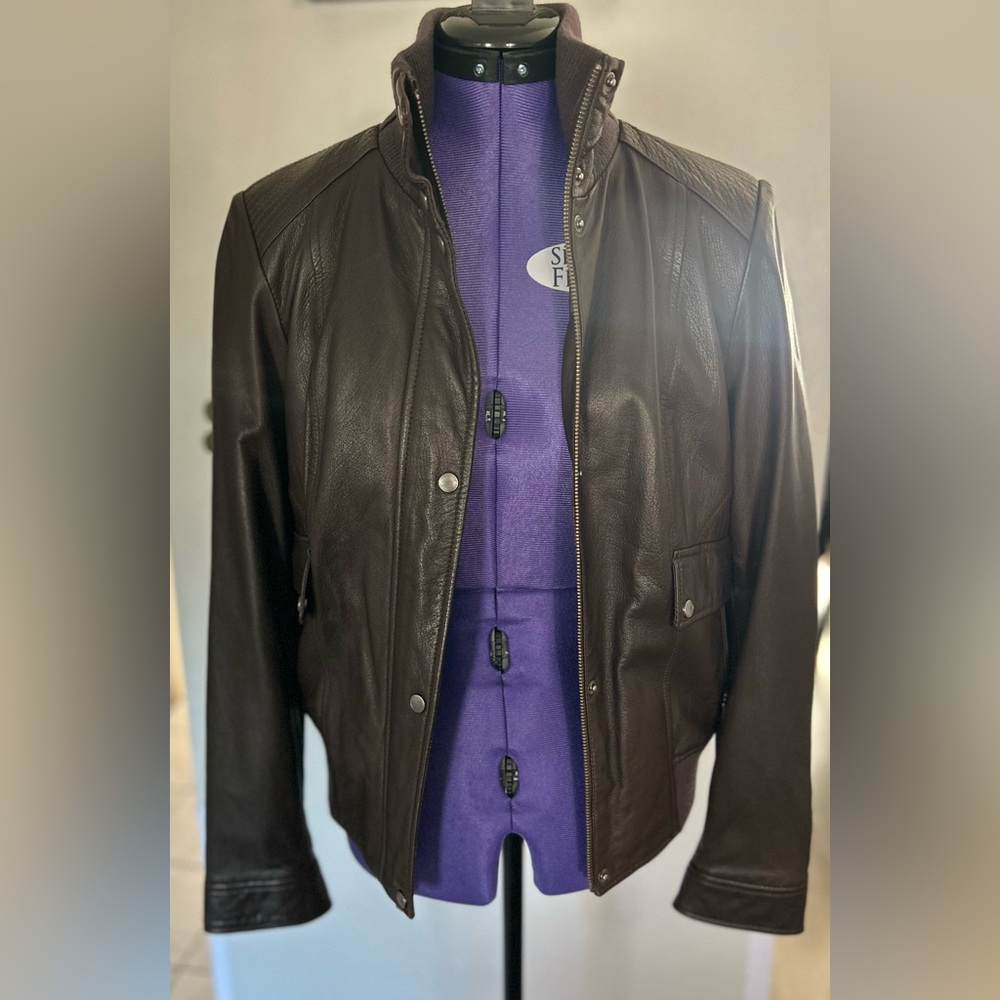 Cole Haan Rich Brown Leather Jacket women medium